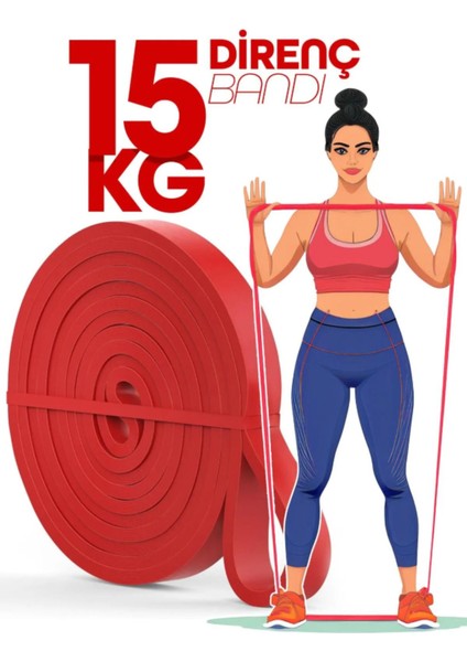 15 kg Kırmızı Direnç Bandı, Kas Güçlendirme ve Pilates Için Orta Sert, Fitness Lastiği fiyatları