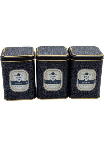 Kare Metal Saklama Kabı Seti 87X87X125, 3'lü, Siyah, Dayanıklı ve Şık Tasarım