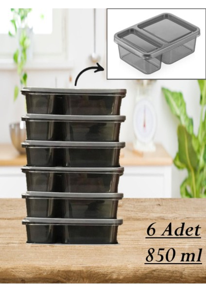 Gri 6'lı 2 Bölmeli Saklama Kabı, Beslenme ve Kahvaltı Düzenleyici Seti