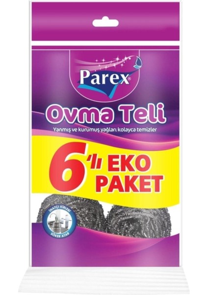 6'lı Renkli Ovma Teli Seti, Eko Paket, Çok Renkli, Dayanıklı ve Pratik Kullanım
