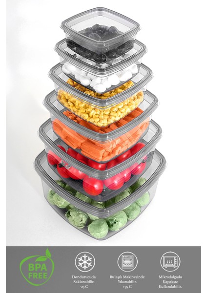 6'lı Kare Sızdırmaz Saklama Kabı Seti, Mikrodalga ve Bulaşık Makinesi Uyumlu modelleri