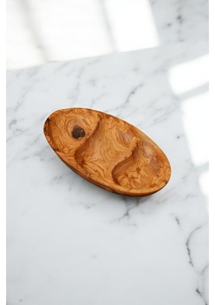 Olive Crafted Kişiye Özel Zeytin Ağacı El Oyması Atıştırmalık Tabağı ( 3 Bölmeli )