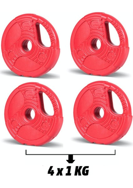 Kırmızı 1 kg Spor Ağırlık Plakası, 4'lü Set