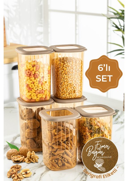 6'lı 1,2 Litre Çizgili Desenli Saklama Kabı Seti, Gold Beyaz Serigrafi