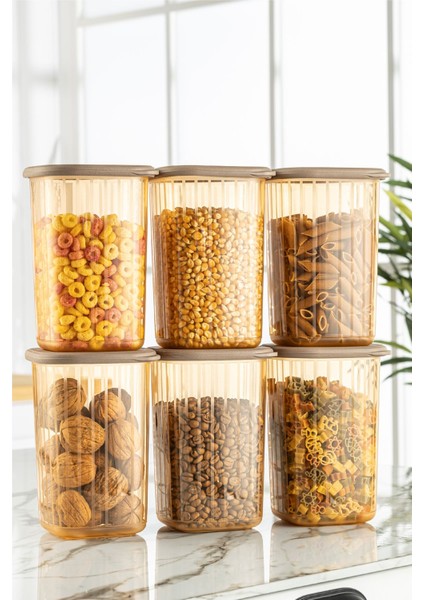 6'lı 1,2 Litre Çizgili Desenli Saklama Kabı Seti, Gold Beyaz Serigrafi modelleri