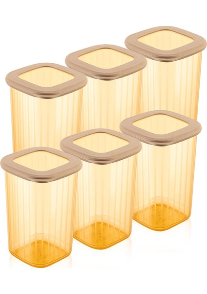 6'lı 1,2 Litre Çizgili Desenli Saklama Kabı Seti, Gold Beyaz Serigrafi