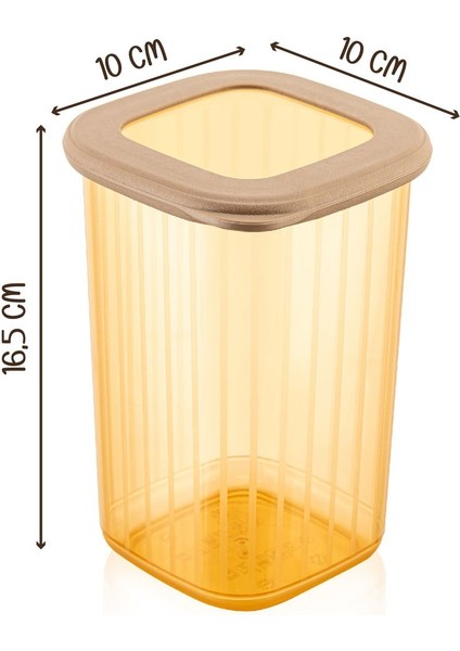 6'lı 1,2 Litre Çizgili Desenli Saklama Kabı Seti, Gold Beyaz Serigrafi