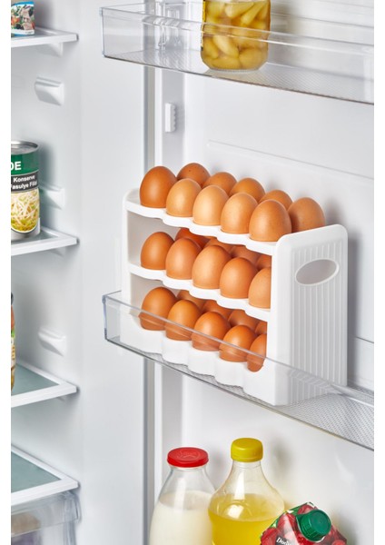 30 Bölmeli Çok Katlı Yumurta Saklama Kutusu Beyaz Organizer