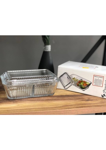 Cam Bölmeli Saklama Kabı, Bej Renkli, Pratik ve Şık Mutfak Düzenleyici