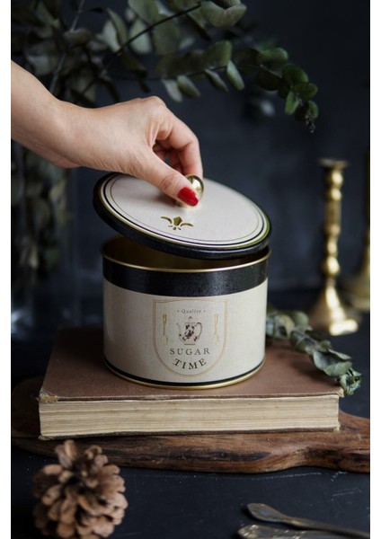 Dokulu Metal Çok Amaçlı Saklama Kabı, Dekoratif Kutusu 14X10 Cm, 1.3 Litre