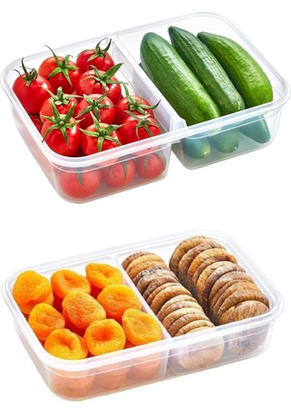 2 Bölmeli 1 Litre Erzak Kabı + 4 Bölmeli Sızdırmaz Kapaklı, Beyaz, Pratik Saklama Seti fırsatları