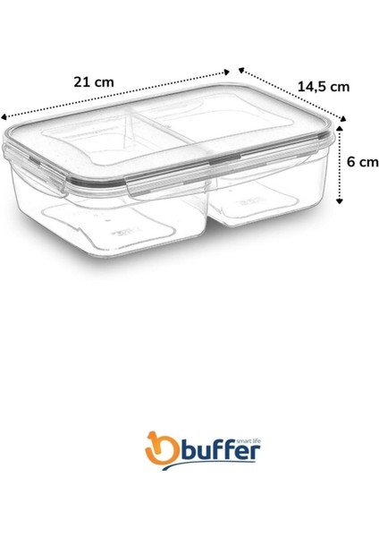 2 Bölmeli 1 Litre Erzak Kabı + 4 Bölmeli Sızdırmaz Kapaklı, Beyaz, Pratik Saklama Seti