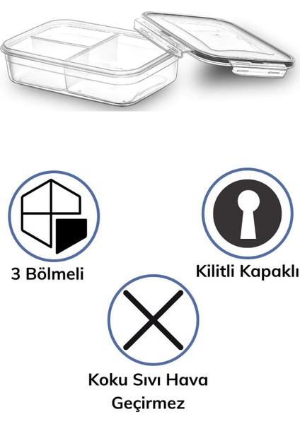 6 Adet 3 Bölmeli Kapaklı 1l Saklama Kabı Beyaz, Pratik ve Şık Tasarım modelleri