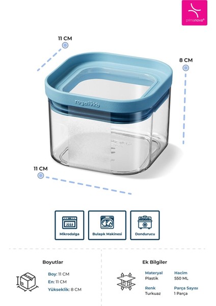 Turkuaz Saklama Kabı 550 Ml, 11X11X8 Cm, Kuru Gıda Muhafazası modelleri