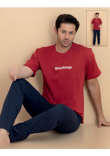 Erkek Bisiklet Yaka Kısa Kol Penye Pijama Takımı 6318 - 1 Adet