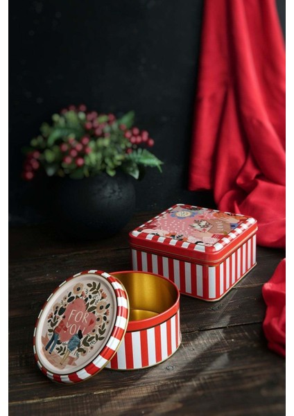 Yeşil Love Desenli 2'li Metal Saklama Kabı Seti, 1,9 Lt + 1,1 Lt