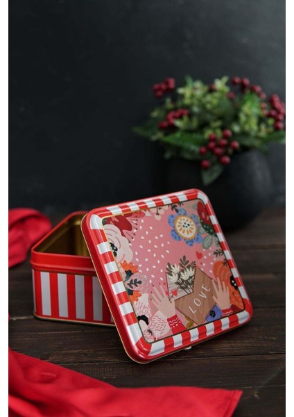 Yeşil Love Desenli 2'li Metal Saklama Kabı Seti, 1,9 Lt + 1,1 Lt modelleri