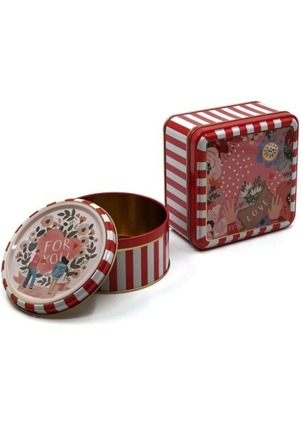 Yeşil Love Desenli 2'li Metal Saklama Kabı Seti, 1,9 Lt + 1,1 Lt