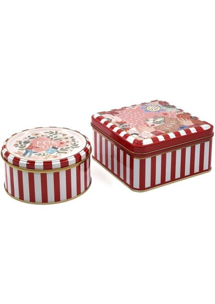 Yeşil Love Desenli 2'li Metal Saklama Kabı Seti, 1,9 Lt + 1,1 Lt