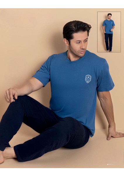 Erkek Bisiklet Yaka Kısa Kol Penye Pijama Takımı 6380 - 1 Adet