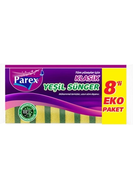 Yeşil Düz Sünger 8'li, Çok Renkli, Temizlik Için Mükemmel Seçenek