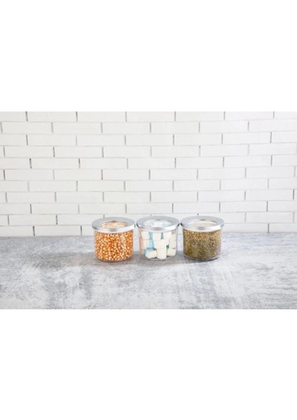 Şeffaf Yuvarlak Saklama Kabı 40 Ml, 3'lü, Kristal Mika, Turkuaz Renk