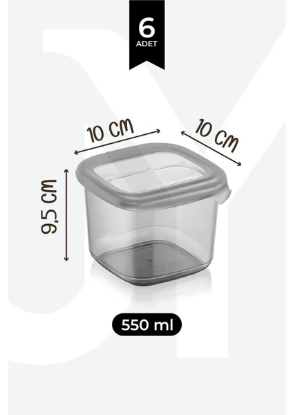 6'lı 550 ml Kare Saklama Kabı Seti, Gri, Etiketli, Gıda ve Baharat Kutusu fiyatları
