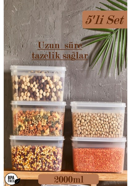 Turuncu 2l Kapaklı Saklama Kabı, Derin Dondurucu Uyumlu, 5'li Set