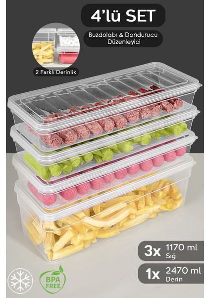4'lü Şeffaf Mikrodalga Uyumlu Saklama Kabı Seti, Derin ve Sığ Seçenekler