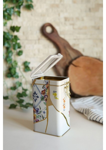 Yeşil Desenli Dikdörtgen Metal Saklama Kabı 8X10 cm