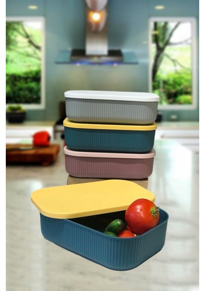 3'lü Mutfak Saklama Kabı Seti, 3.2 L, Yeşil, Pratik ve Şık Organizatör