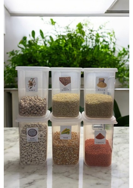 6'lı Şeffaf Saklama Kabı Seti, Gıda ve Bakliyat Için, 1,2 Lt, Etiketli, Çeyiz Uyumlu fiyatları