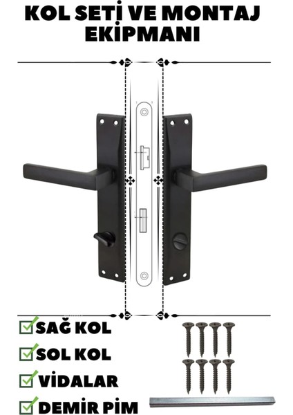 Siyah Aynalı Kapı Kolu Lama, Wc ve Banyo Için Sol Yön, Dayanıklı ve Şık Tasarım
