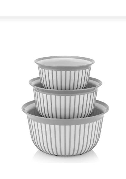 Gri Nınea Yuvarlak Kase Seti, 3’lü, Çeşitli Boyutlarda, Şık ve Kullanışlı.