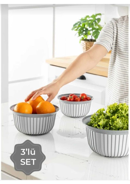 Gri Nınea Yuvarlak Kase Seti, 3’lü, Çeşitli Boyutlarda, Şık ve Kullanışlı. modelleri