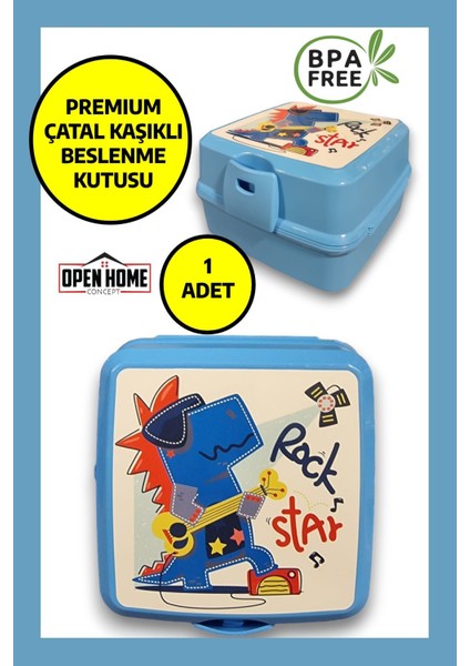 Renkli 4 Bölmeli Sağlıklı Beslenme Kutusu, Rock Star Temalı Mavi Tasarım