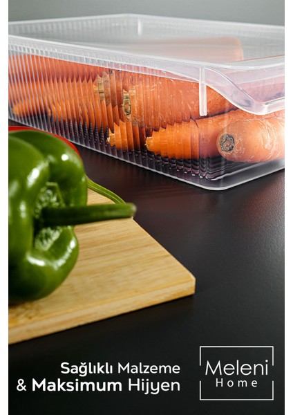 2 Adet Beyaz Kapaklı Saklama Kabı, 4 Litre, Organizer, Düzenleyici, Meyve ve Sebze Kutusu