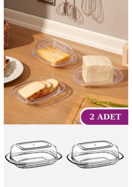 Turuncu Kapaklı Mika Kahvaltılık Seti, Peynir ve Tereyağı Saklama & Sunum Kabı 2'li