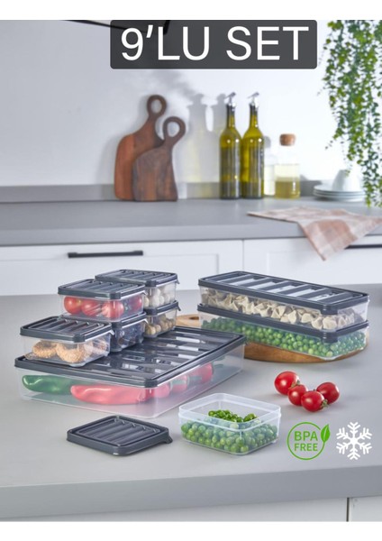 9 Parça Gri Saklama Kabı Seti, Taze Gıda ve Kahvaltı Için Perfect! fiyatları