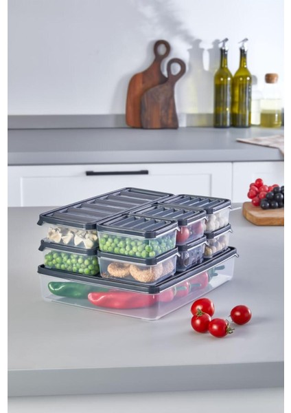 9 Parça Gri Saklama Kabı Seti, Taze Gıda ve Kahvaltı Için Perfect! modelleri