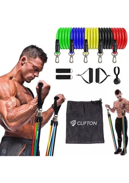 Turuncu 11 Parça Direnç ve Egzersiz Lastiği Seti, Esneklik ve Güç Kazandırır