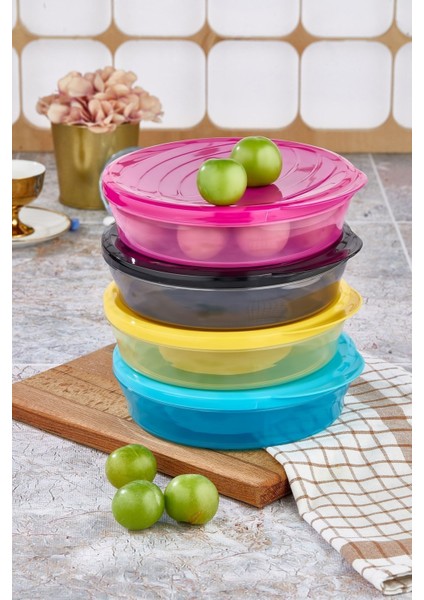 4'lü Şeffaf Renkli Saklama Kabı Seti, 900 Ml, Pratik ve Şık Erzak Saklama