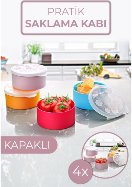 4'lü Mini Plastik Saklama Kabı Seti, Pembe, Pratik ve Şık Saklama Çözümü