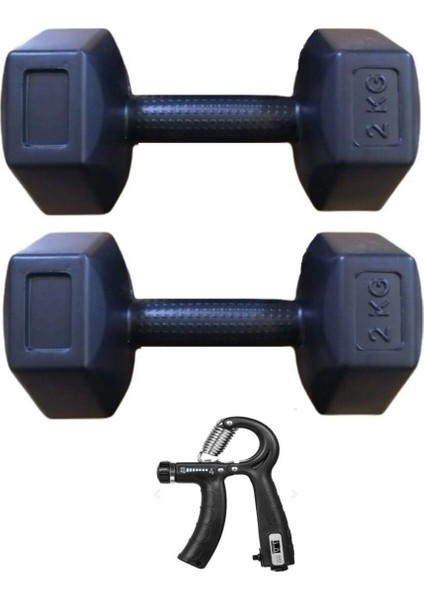 Siyah Spor Seti: 2 kg Dambıl, Sayaçlı Atlama Ipi ve Ayarlanabilir El Yayısı