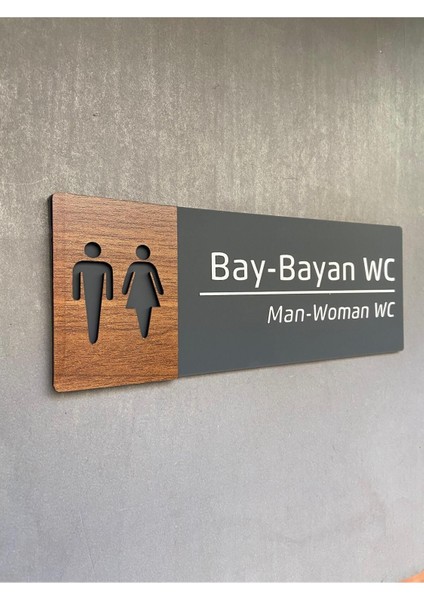 Şık Ahşap Kapı Isimliği, Bay ve Bayan Wc Etiketi, Modern Tasarım
