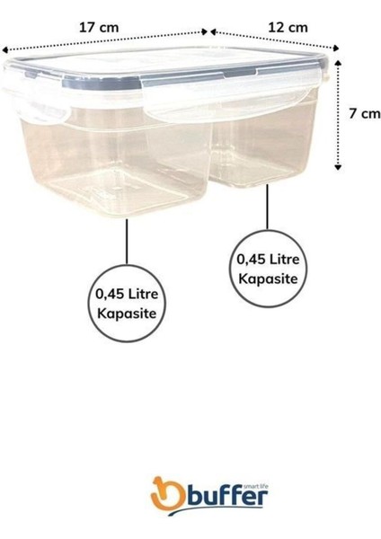 2 Bölmeli 0,45+0,45 Litre Kilitli Kapaklı Saklama Kabı Kahverengi