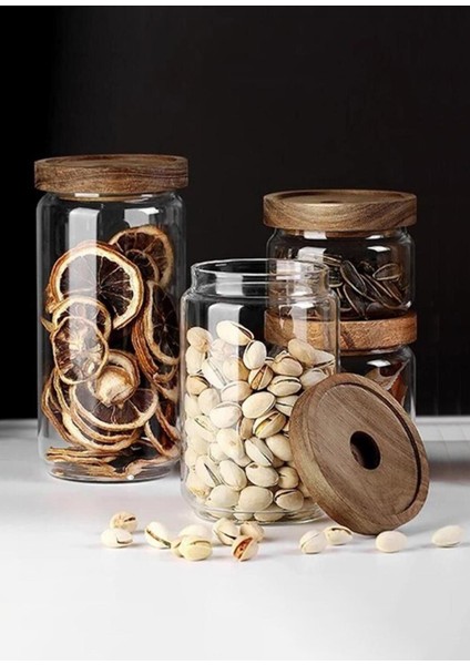 Renkli Ahşap Kapaklı Cam Saklama Kabı 300 Ml, Şık ve Pratik Kullanım Sağlar. modelleri