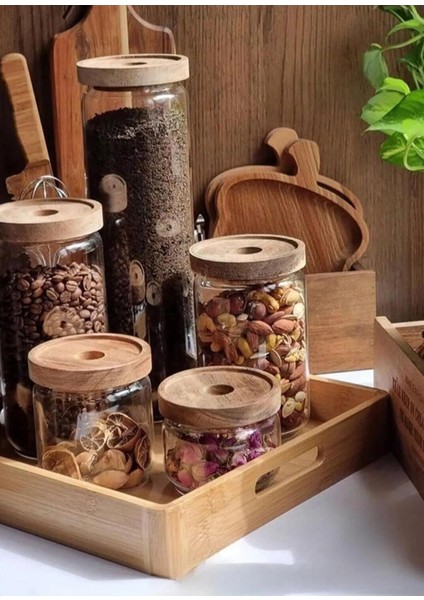 Renkli Ahşap Kapaklı Cam Saklama Kabı 300 Ml, Şık ve Pratik Kullanım Sağlar. fırsatları