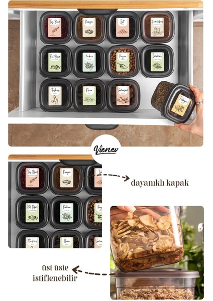 Renkli Etiketli Kaşıklı 6'lı 0,55 Litre Kare Baharatlık Saklama Kabı Antrasit indirimleri