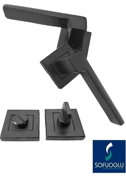 Paslanmaz Çelik Antrasit Kare Rozetli Kapı Kolu (1 Takım) Wc Kapıları Için